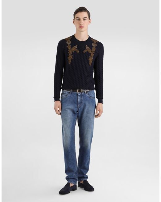 Dolce & Gabbana Blue Micro-Dot Stitch Silk Pullover for men