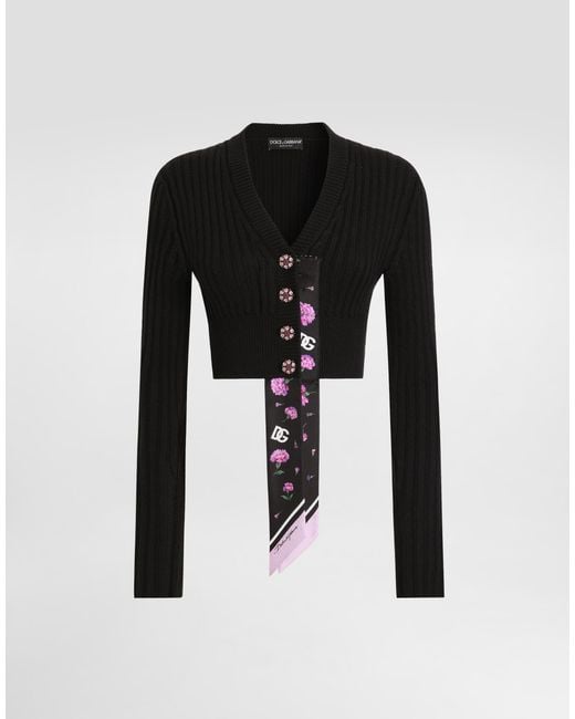 Dolce & Gabbana Black Wool Cardigan With Offset Rib