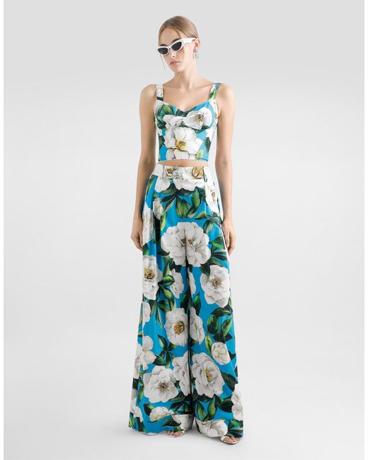 【関税込み】DOLCE&GABBANA PALAZZO PANTS Majolica-print twill pants in Multicolor for Women