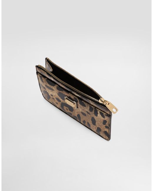 Dolce & Gabbana Multicolor Medium Leopard-Print Polished Calfskin Card Holder With Zipper