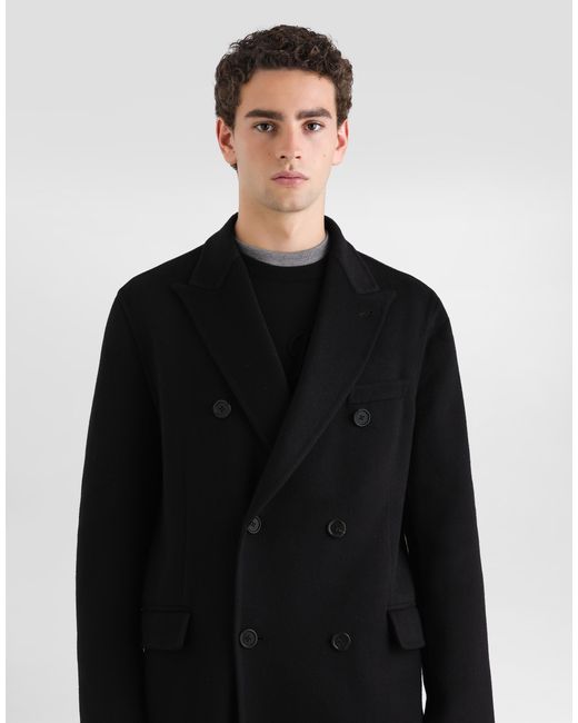 Dolce & Gabbana Black Double-Breasted Cashmere Coat for men