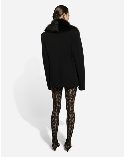 Dolce & Gabbana Black Wool Jacket Detachable Fur Collar