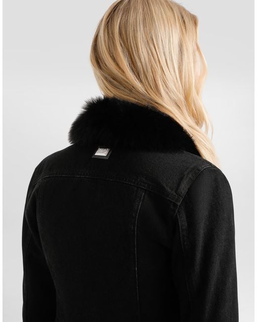 Dolce & Gabbana Black Denim Jacket Lined With Fur