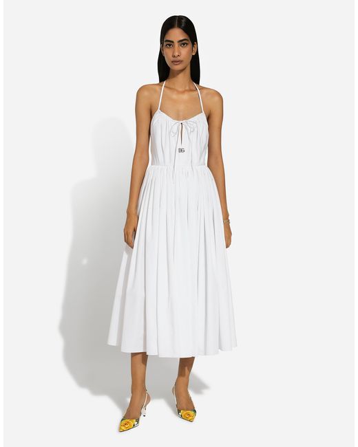 Dolce & Gabbana White Midi Cotton Dress With Circle Skirt
