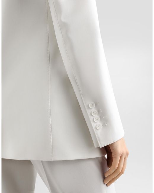 Dolce & Gabbana White Single-Breasted Woolen Turlington Blazer
