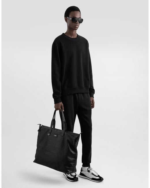 Dolce & Gabbana Großer Shopper Aus Kalbsleder Mit Krokoprägung in Black für Herren