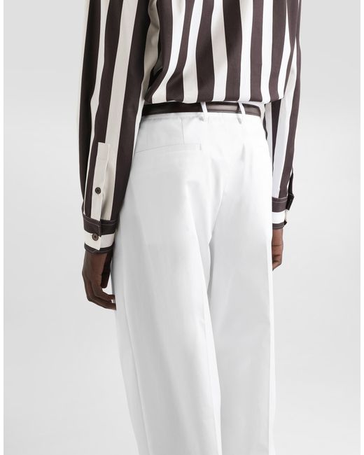 Dolce & Gabbana White Cotton Gabardine Pants With Double Darts for men