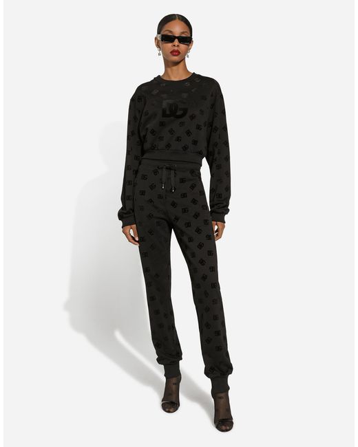 Dolce & Gabbana Black Jersey Jogging Pants With Flocked Dg Logo Print