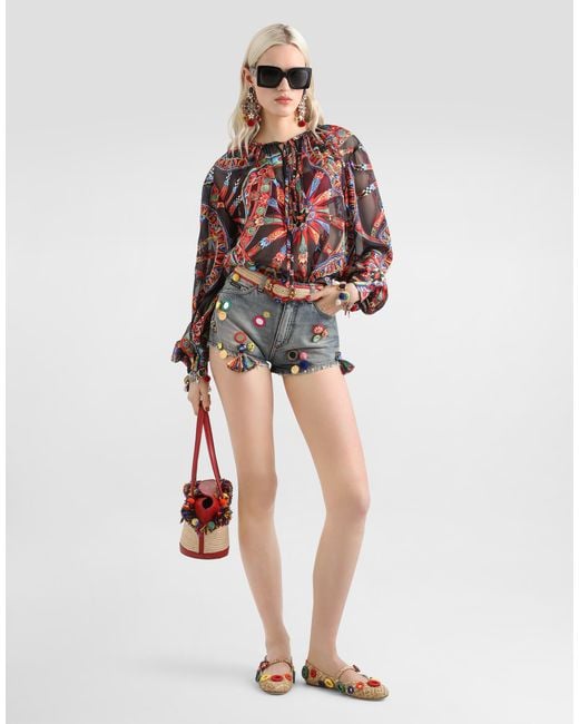 Dolce & Gabbana Red Carretto-Print Devor� Twill Top�