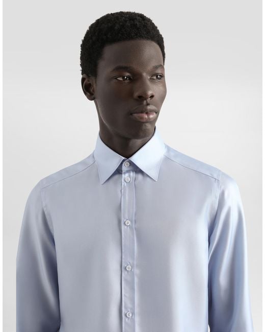 Dolce & Gabbana Blue Silk Dress Shirt for men
