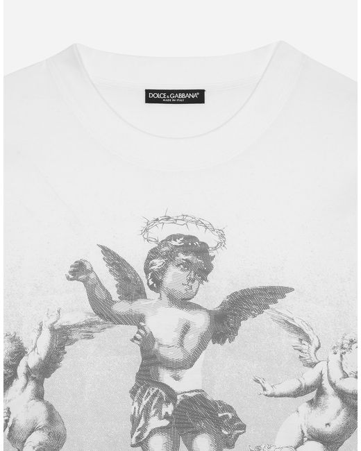 Dolce & Gabbana White Blanco Short-Sleeved Jersey T-Shirt With Angel Print for men