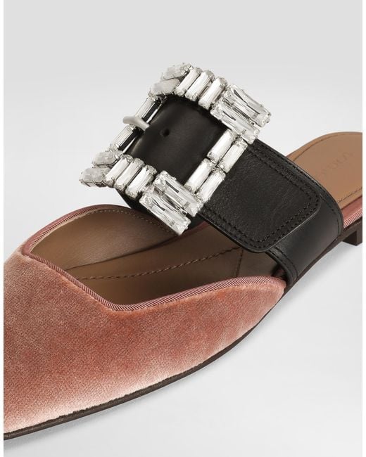 Dolce & Gabbana White Velvet Mules With Bejeweled Buckle