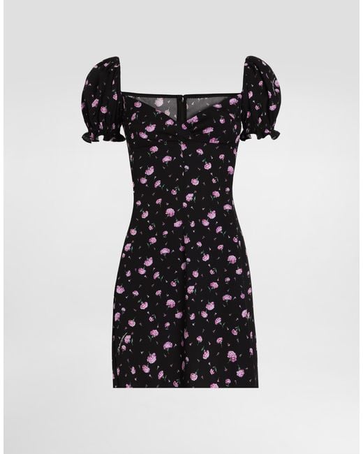 Dolce & Gabbana Black Kleid Mit Nelken-Print