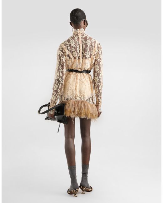 Dolce & Gabbana Natural Floral Chantilly Lace Dress