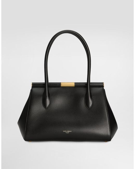 Dolce & Gabbana Black Calfskin Handbag With Snap Closure