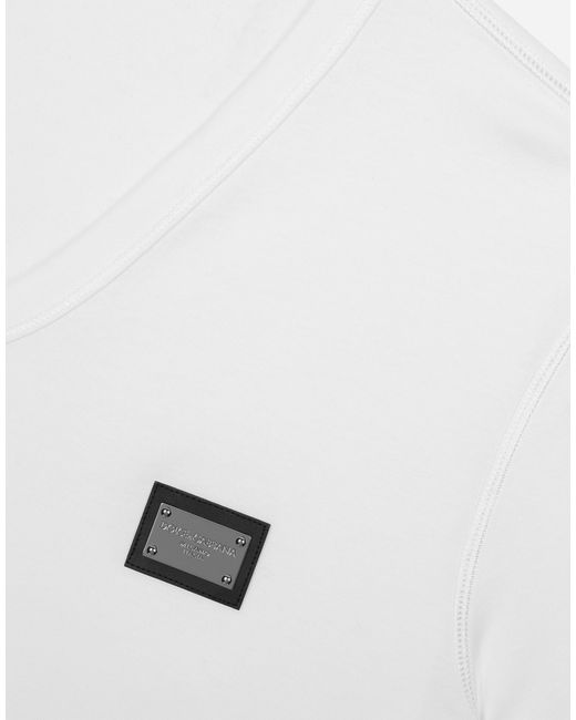 Dolce & Gabbana White Cotton V-Neck T-Shirt With Branded Tag for men