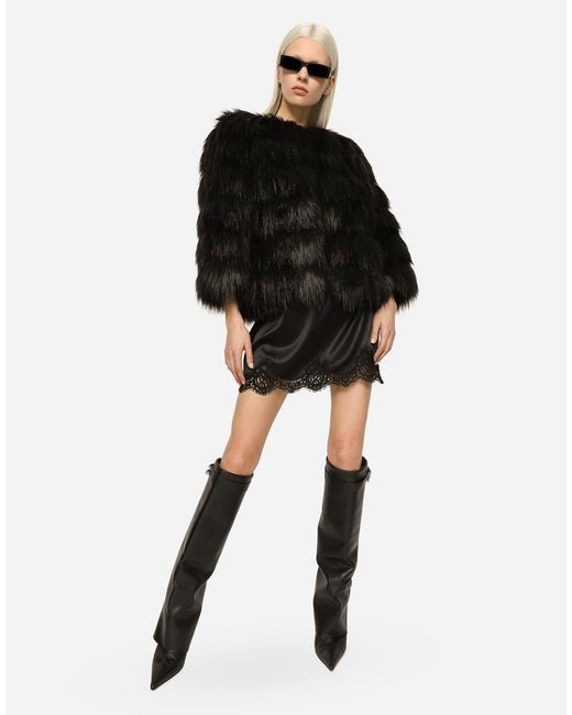 Dolce & Gabbana Black Dolce & Gabbana Faux Fur Cropped Jacket