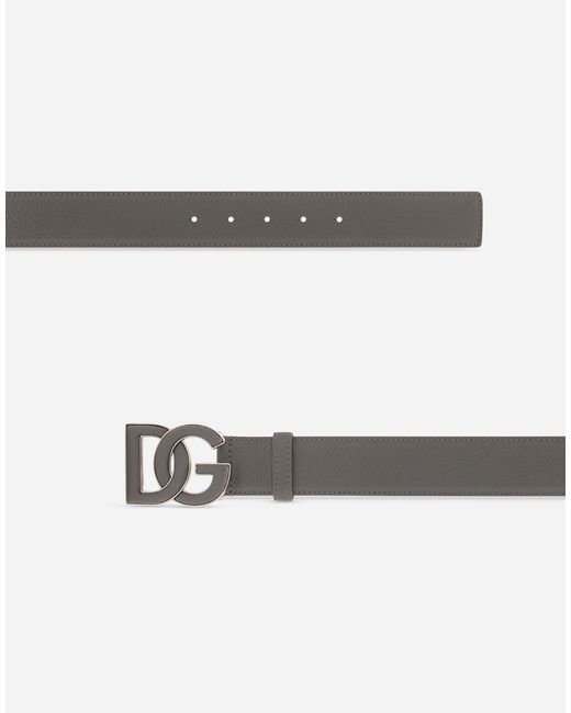 Dolce & Gabbana Gray Deerskin-Print Calfskin Belt With Logo Print for men