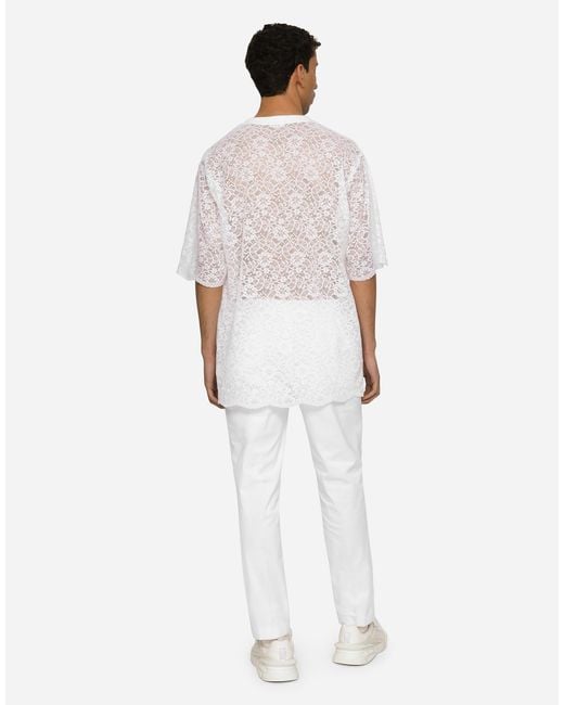 メンズ Dolce & Gabbana パンツ ストレッチコットン Dgパッチ White
