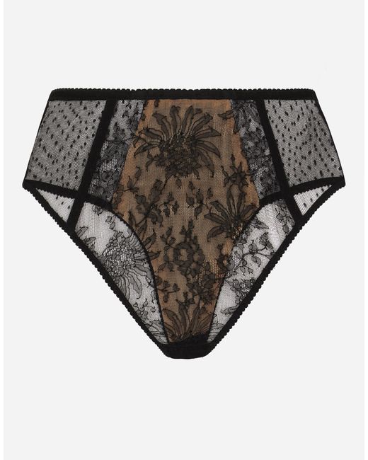 Dolce & Gabbana Black ハイウエストショーツ ドットチュールレース