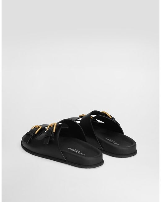 Dolce & Gabbana Black Calfskin Sliders