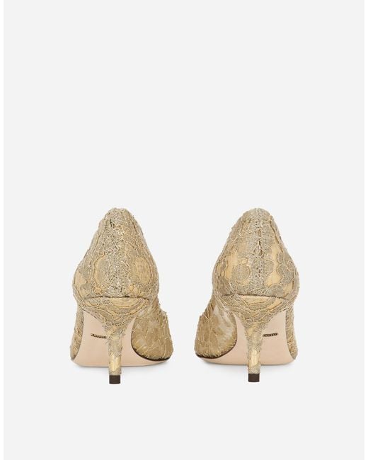 Dolce & Gabbana Lurex Lace Pumps With Brooch Detailing Natural