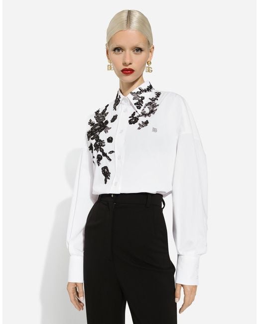 Dolce & Gabbana White Oversize Cotton Shirt With Lace Appliques (Final Sale)