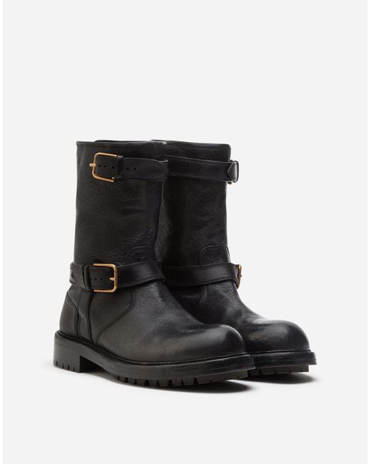 Dolce & Gabbana Black Horsehide Biker Boots for men