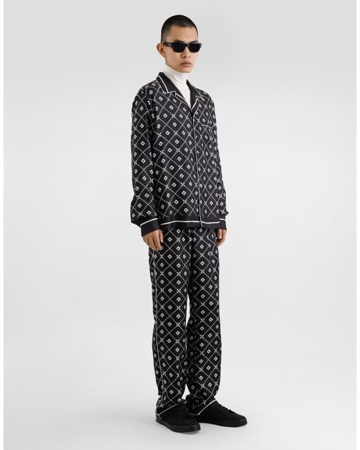 Dolce & Gabbana Black Dolce & Gabbana Silk Shirt With All-Over Logo Print for men