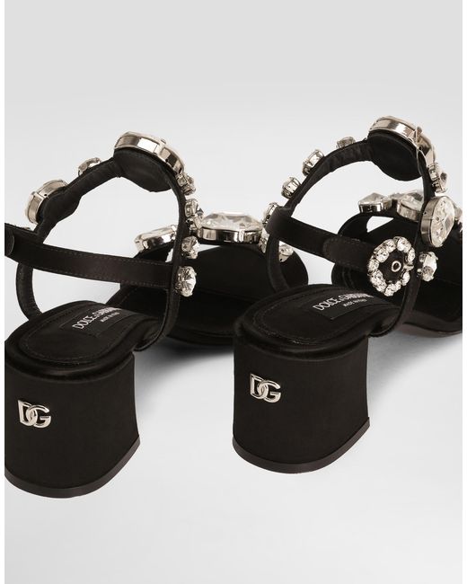 Dolce & Gabbana White Satin Sandals With Gemstone Embellishment