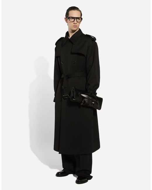 Dolce & Gabbana Black Double-Breasted Wool Trench Coat for men