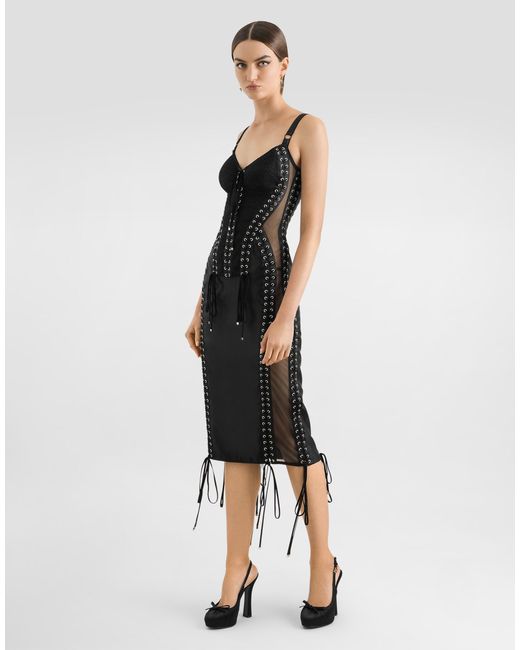 Robe Mi-Longue Avec Détails Façon Bustier Dolce & Gabbana en coloris Black