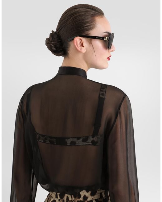 Dolce & Gabbana Black Silk Chiffon Shirt With Pussy-Bow