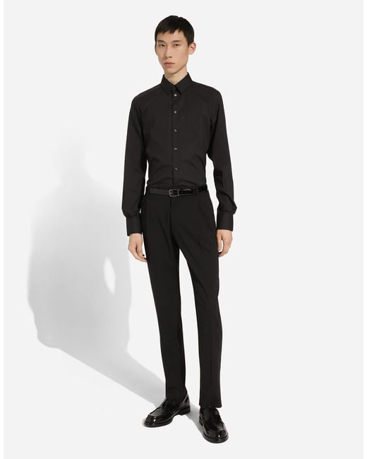 メンズ Dolce & Gabbana シャツ ゴールドフィット ストレッチコットン Black