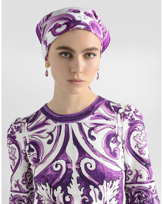 Dolce & Gabbana Purple Majolica-Print Short Dress