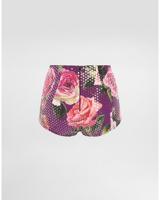 Dolce & Gabbana Pink Sequin-Embroidered Cady High-Waisted Panties With Rose