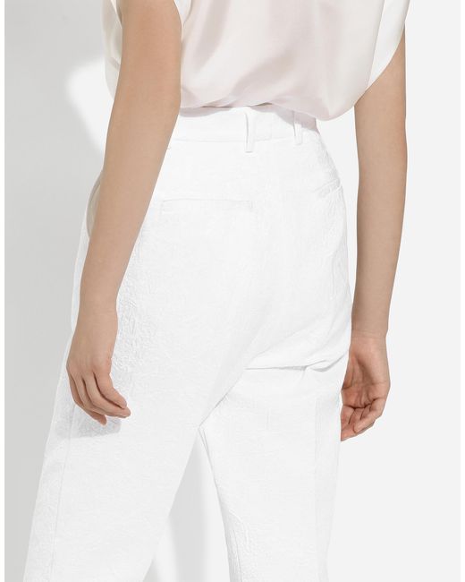 Dolce & Gabbana White Brocade Cigarette Pants