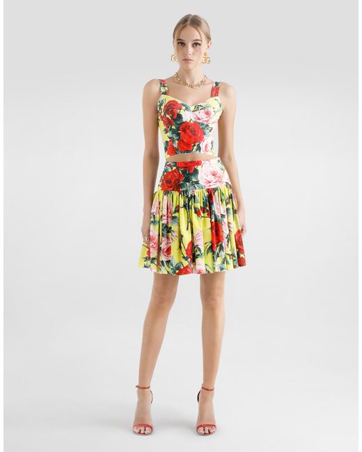 Dolce & Gabbana White Cotton Corset Top With Bouquet