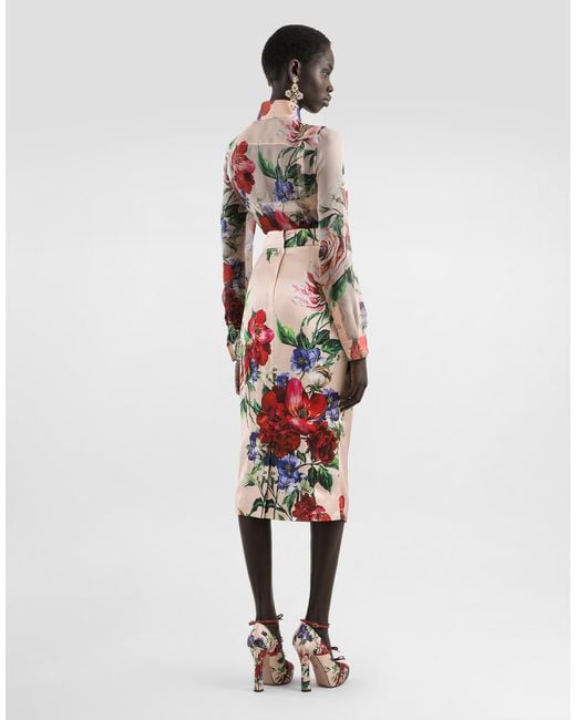 Dolce & Gabbana White Long-Sleeved Floral- Chiffon Shirt