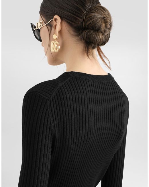 Dolce & Gabbana Black Long Ribbed Wool Cardigan