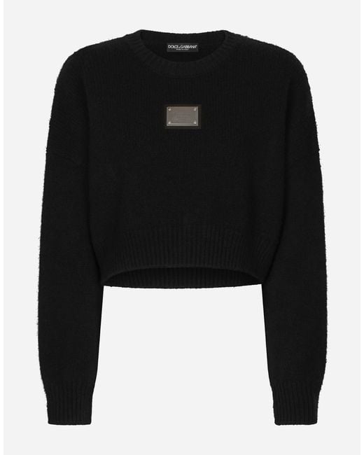 Dolce & Gabbana Black Wool And Cashmere Round-Neck Sweater With Logo Tag