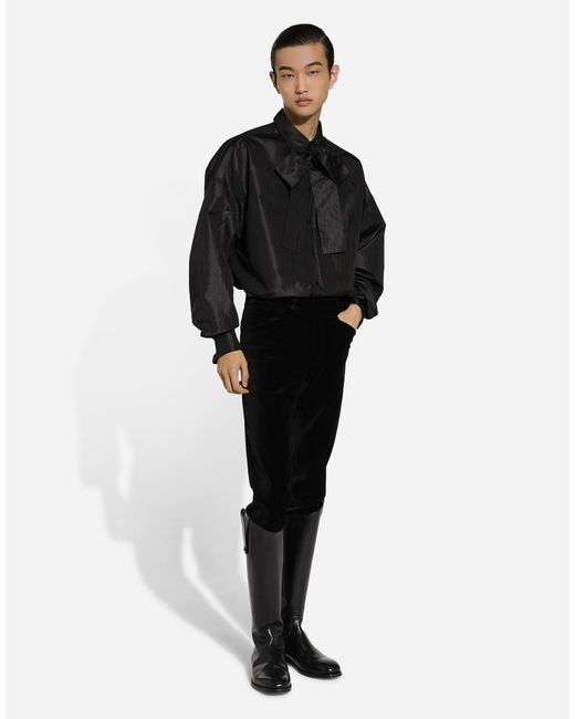 Dolce & Gabbana Black Oversize Silk Satin Kent Collar Shirt for men