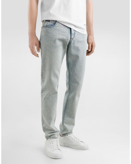 メンズ Dolce & Gabbana ロゴプレート コットン レギュラーフィットジーンズ Blue
