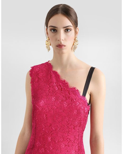 Dolce & Gabbana Pink Floral Cordonetto Lace Minidress With Slit