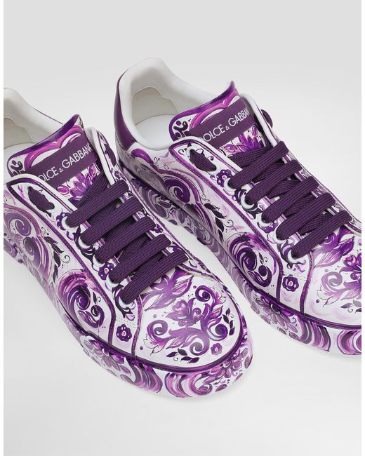 Dolce & Gabbana Purple Majolica-Print Portofino Light Strobel Sneaker