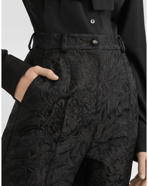 Dolce & Gabbana Black Peony-Motif Brocade Trousers