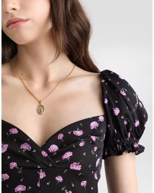Dolce & Gabbana Black Kleid Mit Nelken-Print