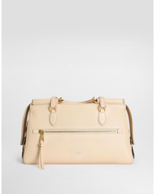 Dolce & Gabbana Natural Medium Vittoria Handbag With Embroidery