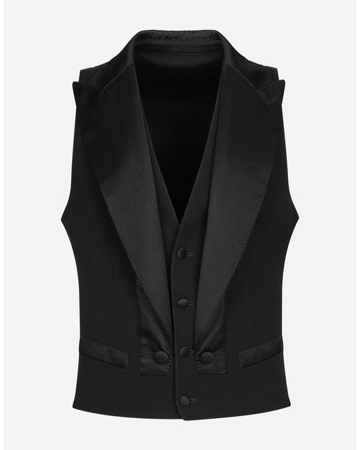 Dolce & Gabbana Black Single-Breasted Gabardine Vest for men