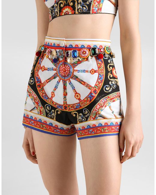 Dolce & Gabbana White Carretto-Print Poplin Shorts